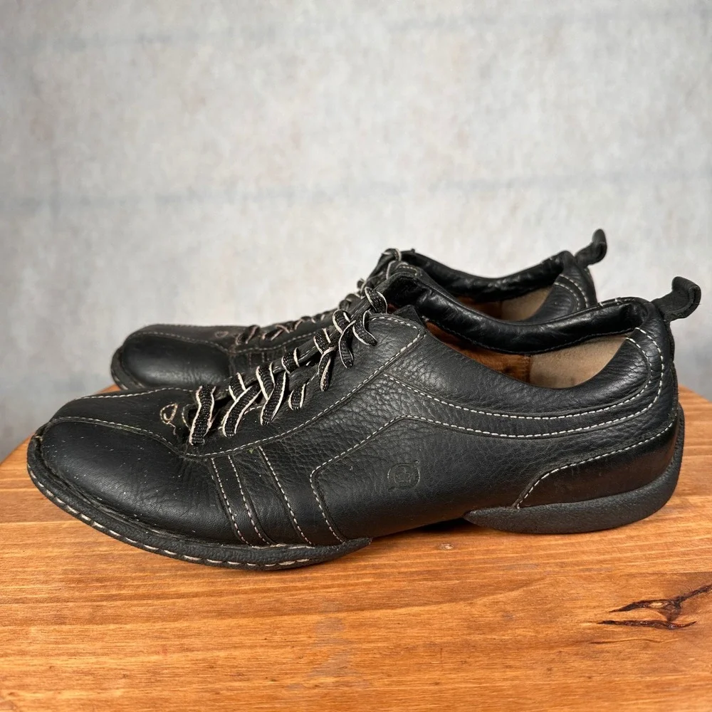 Born Leather Sneakers Mens 11.5 Black Good Contrast Stitch Lace Up Shoes
